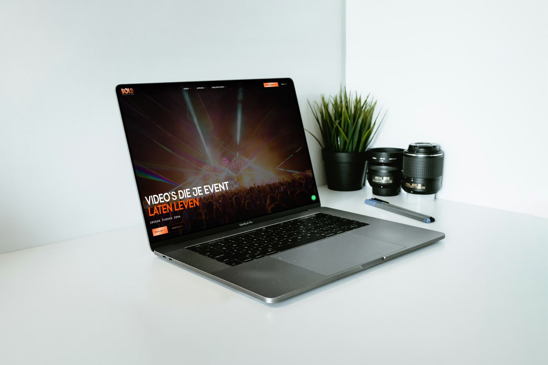 Mockup van de website van Bold Productions